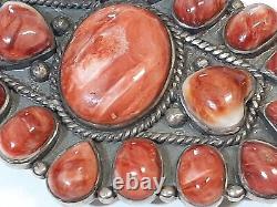 Signed Navajo Southwestern Red Spiny Oyster Sterling Silver 925 Brooch Pin