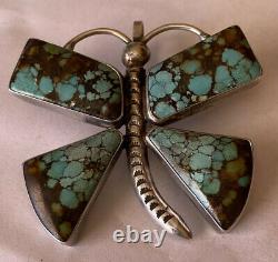 Signed Navajo Sterling Silver Turquoise Butterfly Pin/Pendant