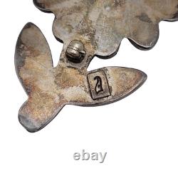 Signed Porfilio Sheyka Zuni Sterling Silver Inlay Flower Brooch