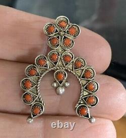 Signed RM Rosemary James Zuni Sterling Silver Coral Mini Naja Pin Brooch Pendant