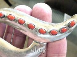 Signed Robert Johnson Vintage Navajo Native American Sterling Coral Pin 4' Pin