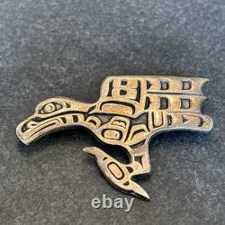 Signed Sterling Silver Eagle Raven Overlay Brooch Northwest Coast PNW Vintage Yd