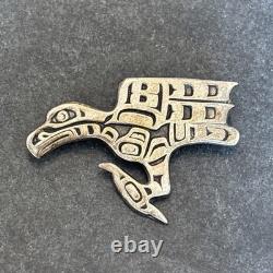 Signed Sterling Silver Eagle Raven Overlay Brooch Northwest Coast PNW Vintage Yd
