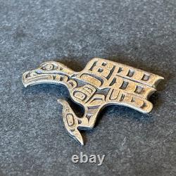 Signed Sterling Silver Eagle Raven Overlay Brooch Northwest Coast PNW Vintage Yd