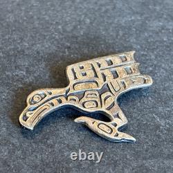 Signed Sterling Silver Eagle Raven Overlay Brooch Northwest Coast PNW Vintage Yd