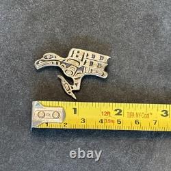 Signed Sterling Silver Eagle Raven Overlay Brooch Northwest Coast PNW Vintage Yd
