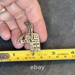 Signed Sterling Silver Eagle Raven Overlay Brooch Northwest Coast PNW Vintage Yd