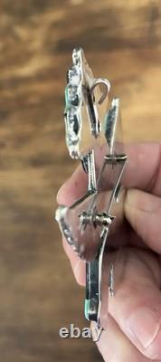 Signed TÈMÈ Zuni Sterling Turquoise Coral Inlay Knifewing Pin
