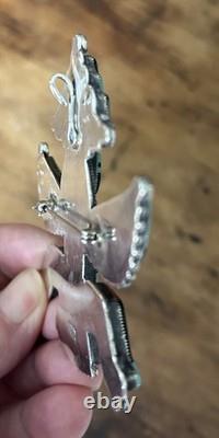 Signed TÈMÈ Zuni Sterling Turquoise Coral Inlay Knifewing Pin