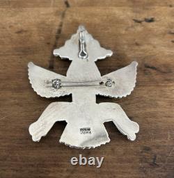 Signed TÈMÈ Zuni Sterling Turquoise Coral Inlay Knifewing Pin