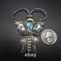 Signed Vintage NAVAJO Stamped Sterling Silver & Turquoise BUTTERFLY PIN/BROOCH