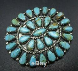 Signed Vintage NAVAJO Sterling Silver TURQUOISE Cluster PIN/PENDANT