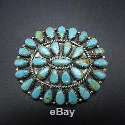 Signed Vintage NAVAJO Sterling Silver TURQUOISE Cluster PIN/PENDANT