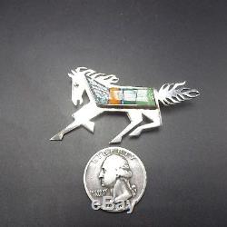 Signed Vintage NAVAJO Sterling Silver & Turquoise Channel Inlay HORSE PIN/BROOCH