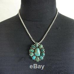 Signed Vintage NAVAJO Sterling Silver Turquoise Cluster PENDANT/PIN + 18 Strand