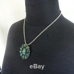 Signed Vintage NAVAJO Sterling Silver Turquoise Cluster PENDANT/PIN + 18 Strand