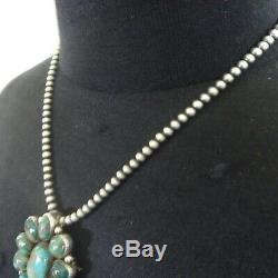 Signed Vintage NAVAJO Sterling Silver Turquoise Cluster PENDANT/PIN + 18 Strand