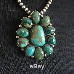 Signed Vintage NAVAJO Sterling Silver Turquoise Cluster PENDANT/PIN + 18 Strand