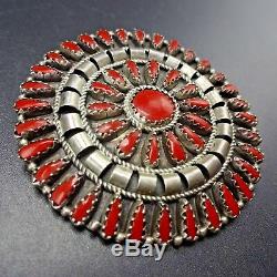 Signed Vintage NAVAJO Sterling Silver and CORAL Needlepoint Cluster PIN/PENDANT