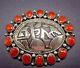 Signed Vintage Navajo Sterling Silver Overlay & Coral Cluster Pin/pendant Bear