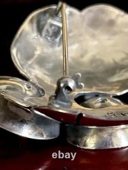 Signed Vintage Native American Modernist Sterling Squash Blossom Brooch 24.35 G