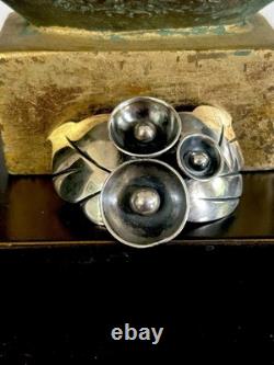 Signed Vintage Native American Modernist Sterling Squash Blossom Brooch 24.35 G