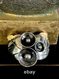 Signed Vintage Native American Modernist Sterling Squash Blossom Brooch 24.35 G
