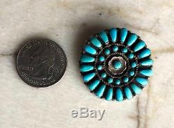 Signed Vintage Native American Zuni Petit Point Sterling Turquoise Pendant Pin