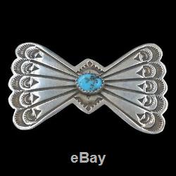 Signed Vintage Navajo Native American Sterling Silver Butterfly Turquoise Pin