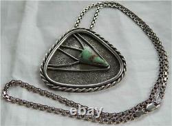 Signed Vintage Navajo Sterling Silver Royston Turquoise Pin/Pendant Necklace