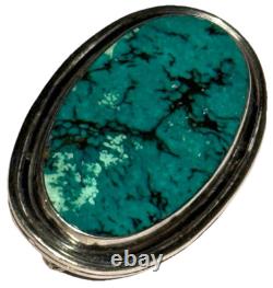 Signed Vintage Sterling Silver Turquoise Native American Oval Pendant Brooch Pin