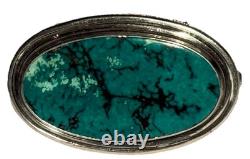 Signed Vintage Sterling Silver Turquoise Native American Oval Pendant Brooch Pin