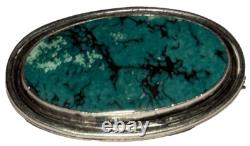 Signed Vintage Sterling Silver Turquoise Native American Oval Pendant Brooch Pin