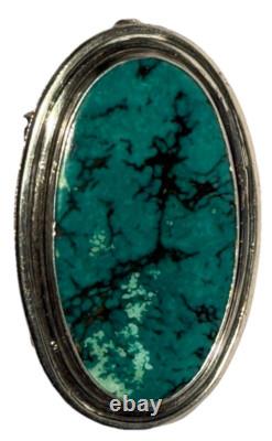 Signed Vintage Sterling Silver Turquoise Native American Oval Pendant Brooch Pin