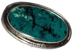 Signed Vintage Sterling Silver Turquoise Native American Oval Pendant Brooch Pin