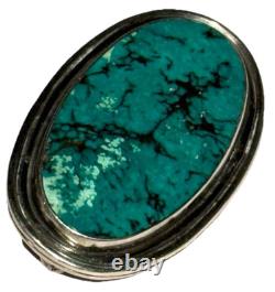 Signed Vintage Sterling Silver Turquoise Native American Oval Pendant Brooch Pin
