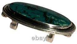 Signed Vintage Sterling Silver Turquoise Native American Oval Pendant Brooch Pin