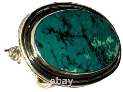 Signed Vintage Sterling Silver Turquoise Native American Oval Pendant Brooch Pin