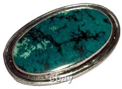 Signed Vintage Sterling Silver Turquoise Native American Oval Pendant Brooch Pin