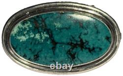 Signed Vintage Sterling Silver Turquoise Native American Oval Pendant Brooch Pin