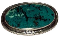 Signed Vintage Sterling Silver Turquoise Native American Oval Pendant Brooch Pin