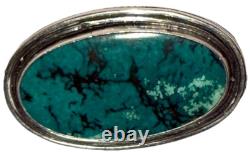 Signed Vintage Sterling Silver Turquoise Native American Oval Pendant Brooch Pin