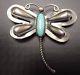 Signed Yazzie Vintage Navajo Repousse Sterling Silver & Turquoise Dragonfly Pin