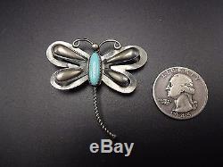 Signed YAZZIE Vintage NAVAJO Repousse Sterling Silver & Turquoise DRAGONFLY PIN