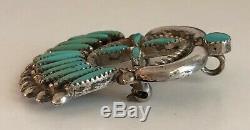 Signed Zuni Ruby Gchachu Sterling Silver Naja Turquoise Needlepoint Pendant Pin