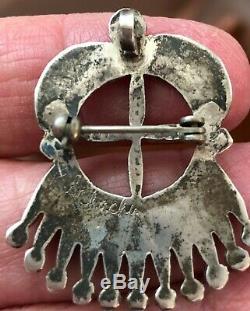 Signed Zuni Ruby Gchachu Sterling Silver Naja Turquoise Needlepoint Pendant Pin