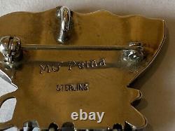 Signed Zuni Sterling Silver Inlay Conestoga Wagon Pin/Pendant