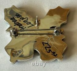 Signed Zuni Sterling Silver Inlay Holly/Bells Christmas Pin/Pendant