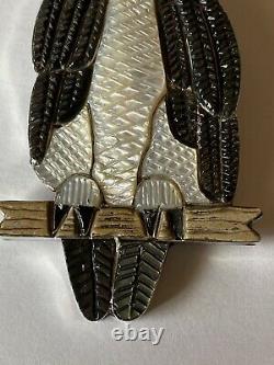 Signed Zuni Sterling Silver Inlay Owl Pin/Pendant