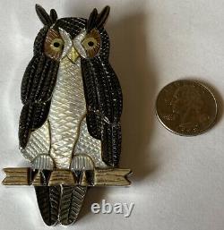 Signed Zuni Sterling Silver Inlay Owl Pin/Pendant